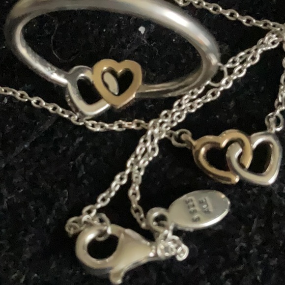 Pandora two tone interlinked heart set of necklace and ring - Picture 4 of 4